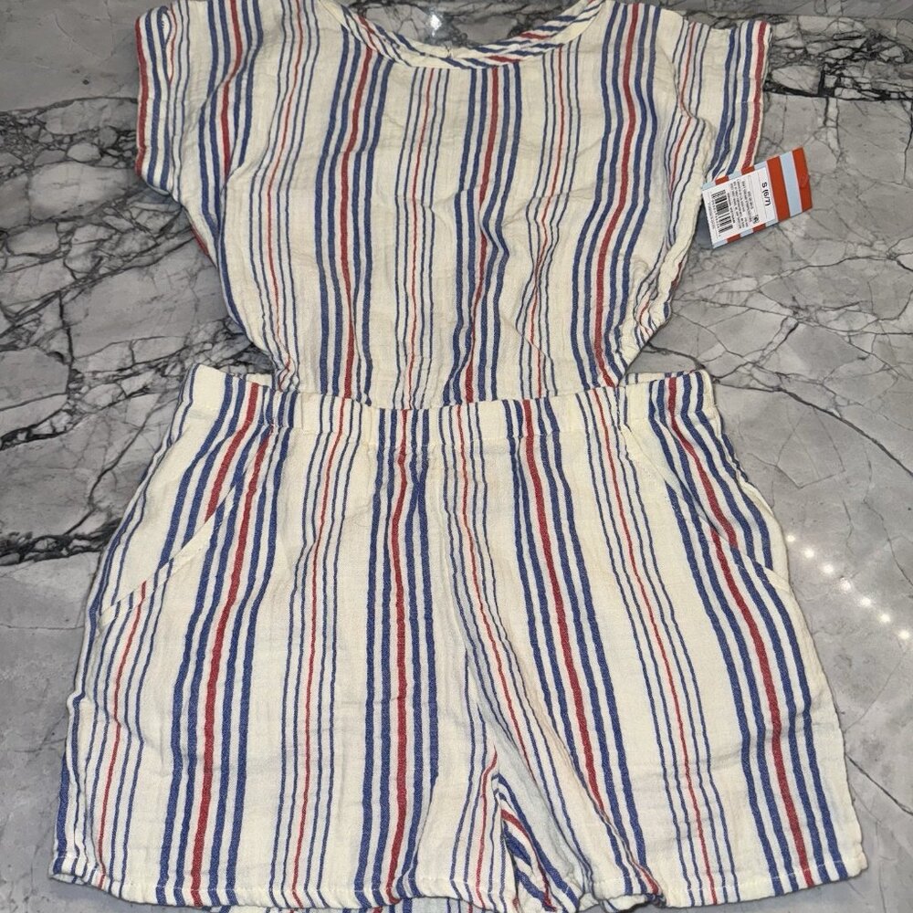 Cat & Jack Small 6/7 Girls Romper One Piece Red White Blue Americana NEW